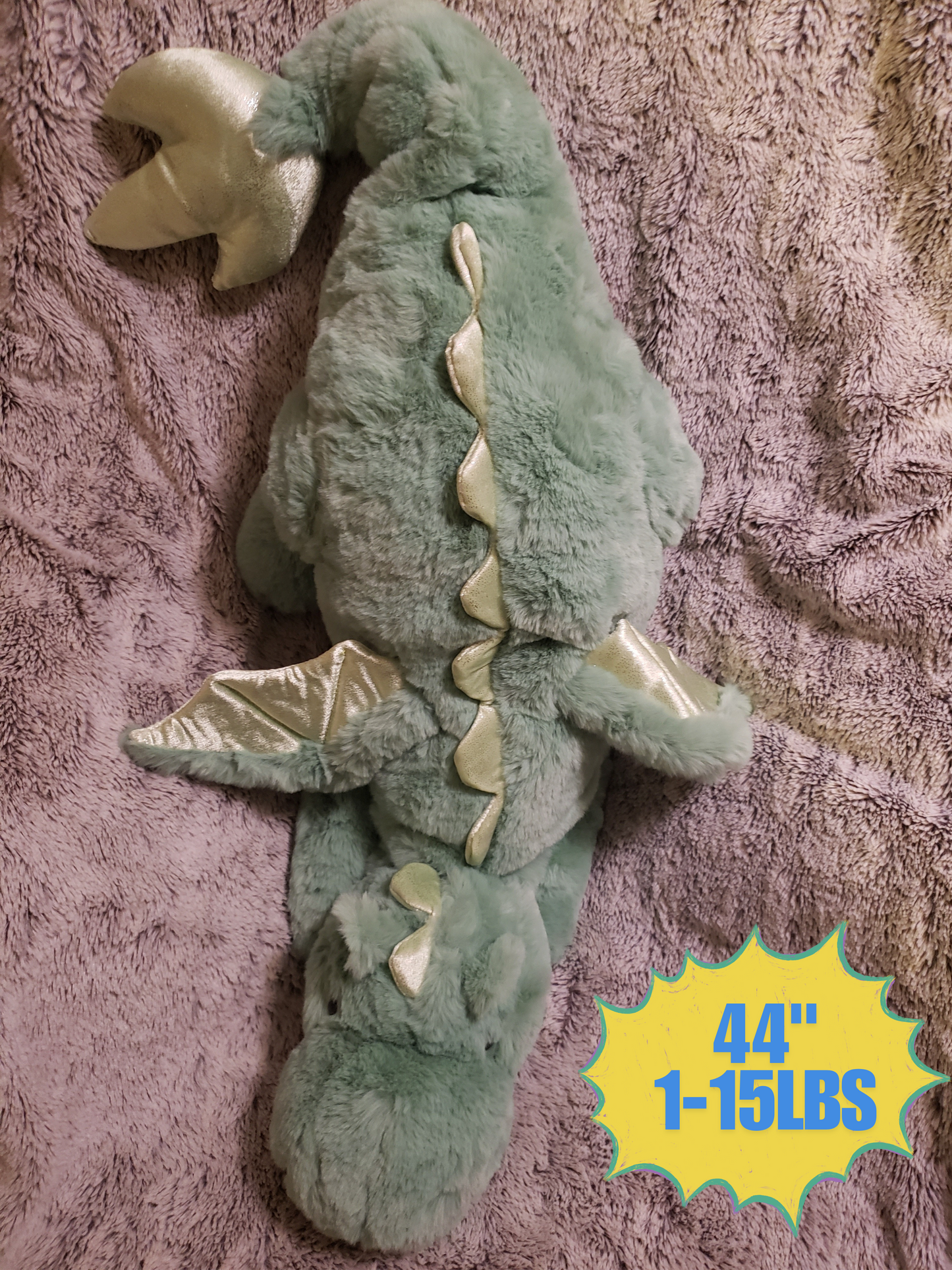 Weighted 1-15lbs 44" Extra Large Jumbo Giant Big Green Dragon Plush for Anxiety, ADHD, Stress, Autism, Comfort Therapy Stuffed Animal