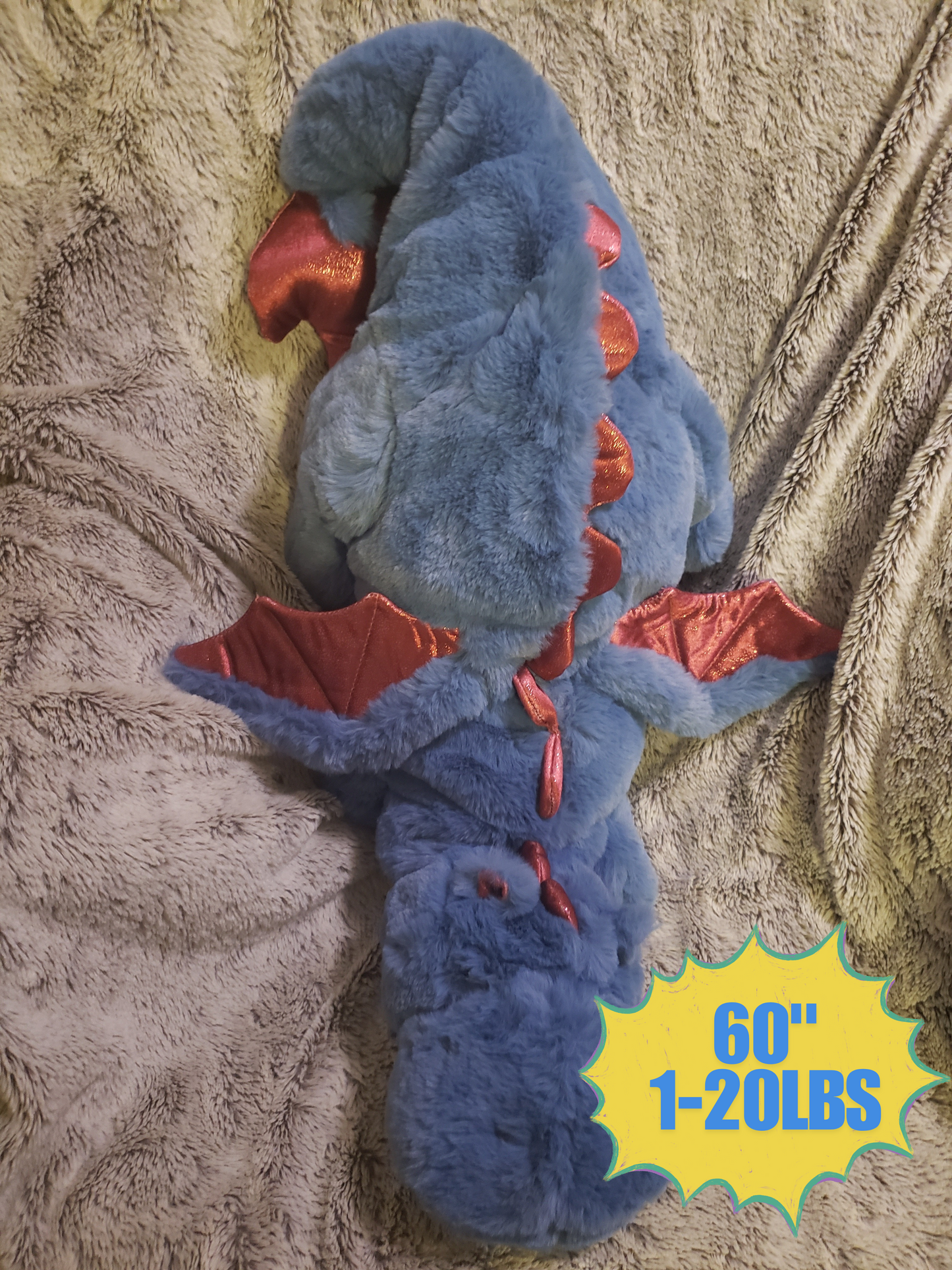 Weighted 1-20lbs 60" Extra Large Jumbo Giant Big Blue and Red Dragon Plush for Anxiety, ADHD, Stress, Autism, Comfort Therapy Stuffed Animal