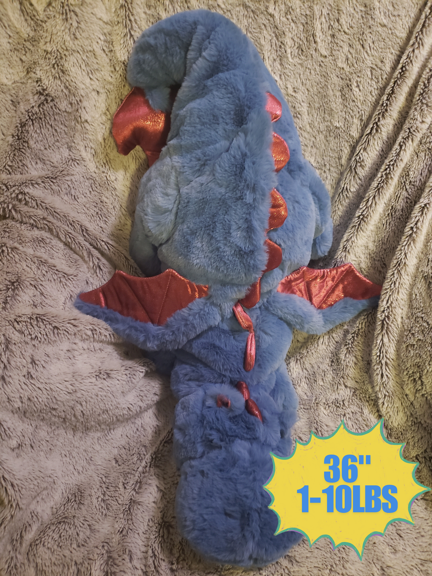 Weighted 1-10lbs 36" Large Jumbo Giant Big Blue and Red Dragon Plush for Anxiety, ADHD, Stress, Autism, Comfort Therapy Stuffed Animal