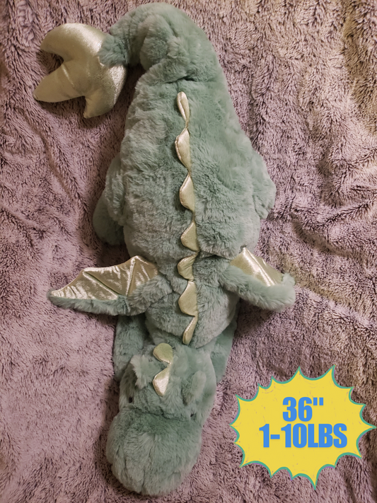 Weighted 1-10lbs 36" Large Jumbo Giant Big Green Dragon Plush for Anxiety, ADHD, Stress, Autism, Comfort Therapy Stuffed Animal