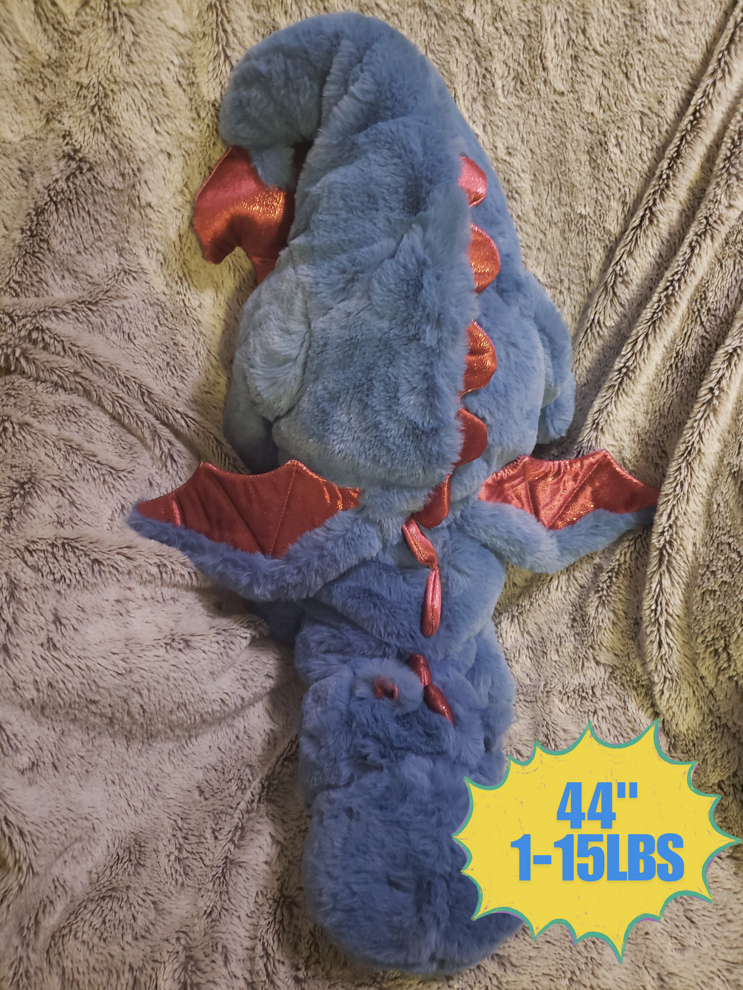 Weighted 1-15lbs 44" Extra Large Jumbo Giant Big Blue and Red Dragon Plush for Anxiety, ADHD, Stress, Autism, Comfort Therapy Stuffed Animal