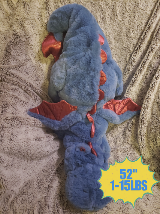 Weighted 1-15lbs 52" Extra Large Jumbo Giant Big Blue and Red Dragon Plush for Anxiety, ADHD, Stress, Autism, Comfort Therapy Stuffed Animal